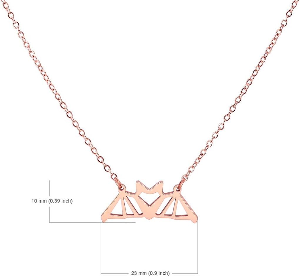 HANFLY Bat Pendant Necklace Love Heart Bat Jewelry for Women Origami jewelry 16.5"+1.5" Extender, Rose Gold - Image 5