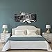 Pyradecor 4 panels Black and White Rocky Waterfall Pictures Paintings on Canvas Wall Art Prints for Wall Decor Living Room Modern Grace Landscape Sea Beach Giclee Canvas Print Artwork Home Decorations
