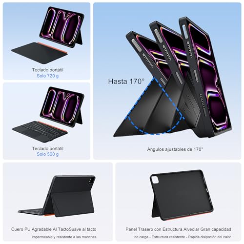 WIWU Keyboard Case for iPad Pro 13 M4/M5 2024/2025 Magnetic 3 in 1 Detachable Keyboard Case with Touchpad Adjustable Stand Backlit Keys 7 Colors (Black, iPad Pro 13"(M4/M5 2024/2025)