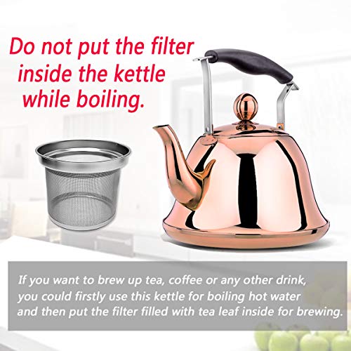 Rose gold Whistling Tea Kettle Stainless Steel Copper Stovetop Teakettle Sturdy Teapot for Tea Coffee Fast Boiling with Infuser Color Copper Mirror Finish 2 Liter / 2.1 Quart (Copper) - Thumbnail 6