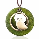 QIAONAI Wood Style Round Green Bird Pendant Handmade Nature Jewelry 39