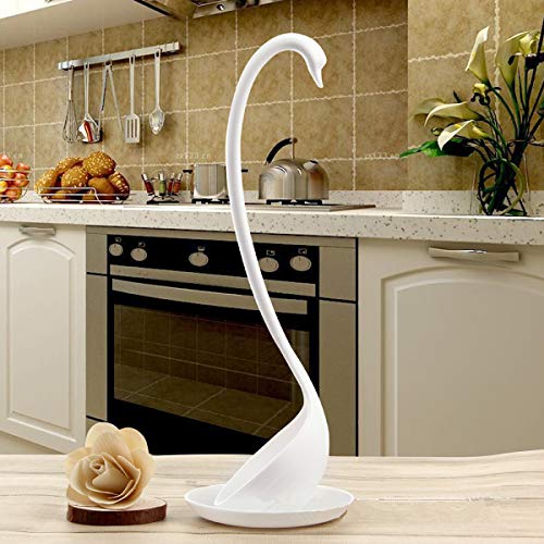 Kitchen Spoon Soup Ladle Elegant Swan Creative Cooking Tools Tableware Kitchen accessories with Tray (Black+White) 2 PACK