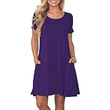 Elescat Women's Summer Swing Dress - Navy Blue, Plus Size, Loose Tunic, Short Sleeve, Rayon, Deep Pockets