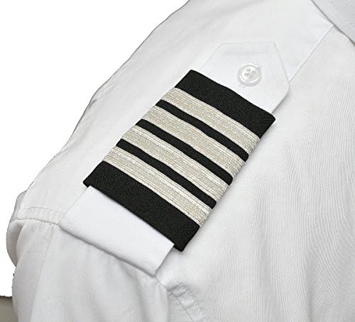 Peachtree Pilot Captain's Epaulets Four Bar Velcro Silver Metallic on Navy