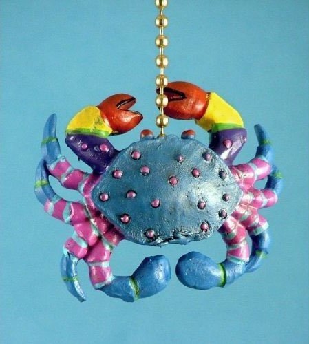 Whimsical Blue Crab Tiki Bar Dining Fan Light Pull Chain