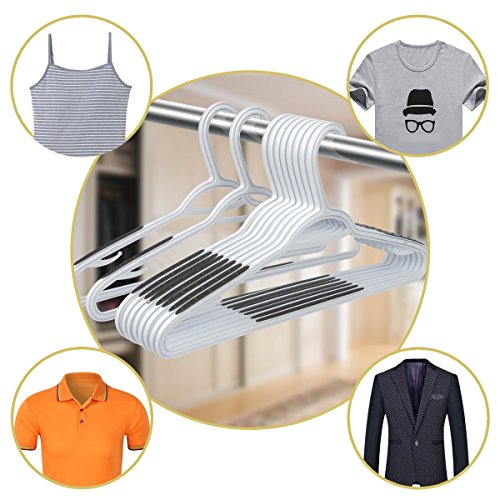 TIMMY Plastic Hangers 40 Pack Heavy Duty Clothes Hangers with Built-in Grip Non-Slip Pads Space Saving Super Lightweight Organizer for Closet Wardrobe,Perfect for Blouses Shirts and More(White&Grey) - Thumbnail 6