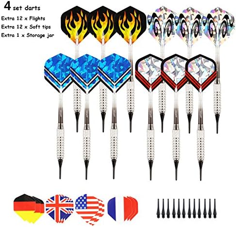 Misayar ARIZZ 12 Pcs Soft Tip Darts 17 Grams with 8 Style 24 Flights and 24 Soft Tip Points for Electronic Dartboards