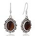 925 Sterling Silver Brown Tigers Eye Gemstone Oval Rope Edge Vintage Dangle Earrings 1.4