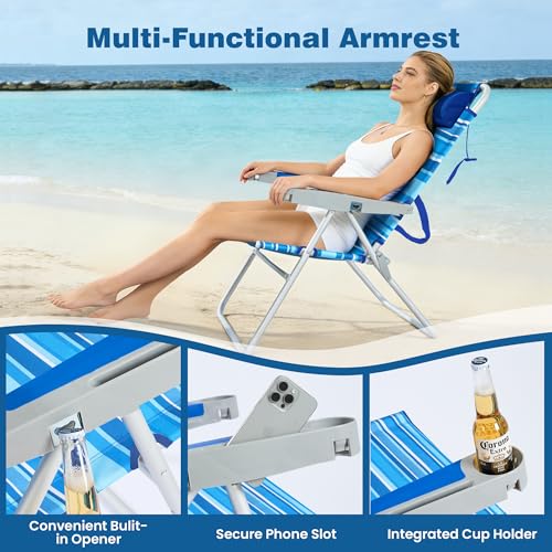SUNNYFEEL Tall Folding Beach Chair Lightweight, Portable Sand Chair for Adults Heavy Duty 500 LBS with Cup Holders, Foldable High Camping Lawn Chairs for Camp/Outdoor/Picnic/Concert/Sports