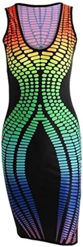Nine Town Women Sleeveless Stripe Stretch Knee Length Bodycon Evening Party Dress
