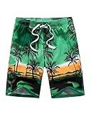 Men's Casual Printed Beach Board Shorts Hawaiian Quick Dry Swim Trunks with Mesh Lining