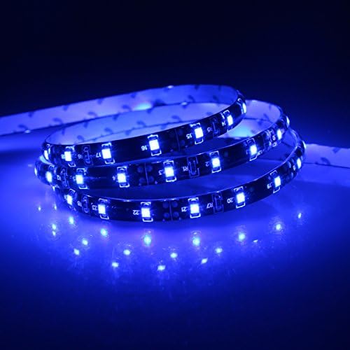iShining 12V Blue Led Strip Lighting 16.4ft 5M Black PCB SMD 3528 300 Leds Flexible Flash Light Waterproof 60led/M for Home Decoration, Hotels, Clubs, Shopping Mails (Blue)