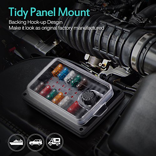 MICTUNING ATO/ATC Blade Fuse Block (IP56 Waterproof, 250A 10Circuit) w/Led Indicator, 6 Spare