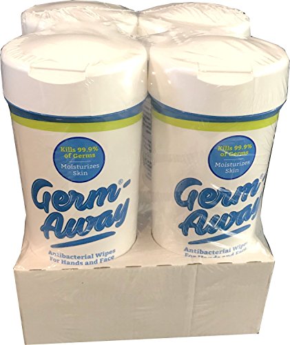 Germ-Away Antibacterial Wipes for Hands and Face, Kills 99.9% Germs on Skin, 80 Wipe Canister Fits in Cup-Holder, (4 Canisters, 320 wipes)