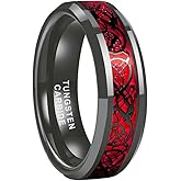 TUTISS 6mm 8mm Gunmetal Tungsten Rings for Men Women Wedding Bands Red Greeb Carbon Fiber Celtic Dragon Inlay Beveled Edges Polished Comfort Fit