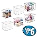 mDesign Stackable Plastic Storage Bin Box with Hinged Lid Organizer for Vitamins, Supplements, Serums, Essential Oils, Medicine Pill Bottles, Adhesive Bandages, First Aid Supplies - 6 Pack - Clear