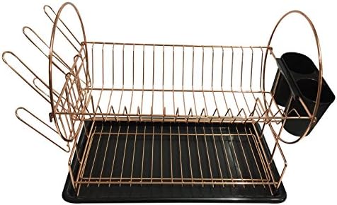 2 Tier Dish Drainer / Dish Rack with Removable Drip Tray and Cutlery Holder (COPPER/ROSE GOLD)