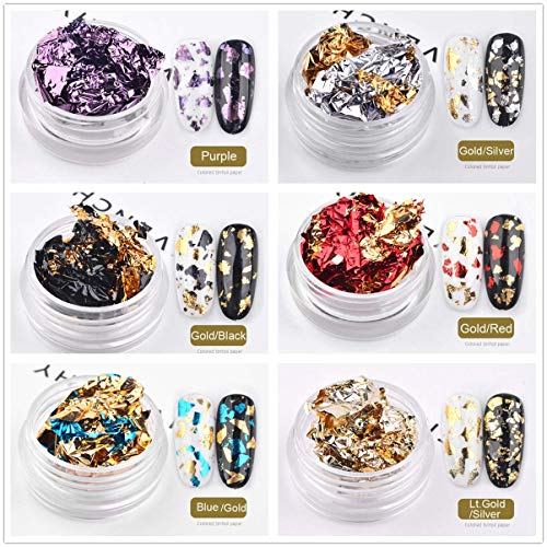 48pcs Nail Art Stickers & Decals Kit - Nail Dried Flowers Stickers, Colorful Nail Paillette Chip Foil Glitter, Ice Mylar Shell Foil Slice,Mixed Nail Diamonds with a Tweezer and a Nail Brush