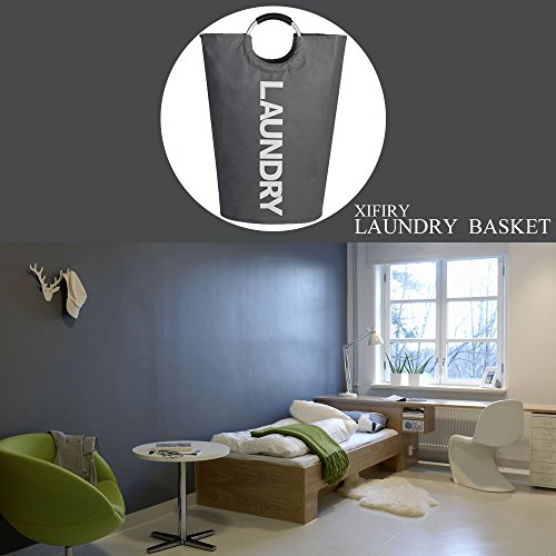 Large Laundry Basket, Collapsible Fabric Laundry Hamper, Foldable Clothes Bag, Folding Washing Bin for College Dorms Family (Deep Grey)