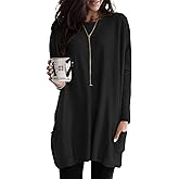 Naggoo Womens Long Sleeve Tunic Tops with Pockets for Leggings Casual Long T Shirts Floral Print Blouses