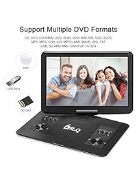 DR.Q   Reproductor de DVD portátil de 14,1 pulgadas con batería recargable de 6000 mAh, pantalla giratoria HD de 270 grados, mando a distancia, cargador de coche de 5,9 pies, ranura para tarjeta SD, puerto USB y varios formatos de disco compatibles, color