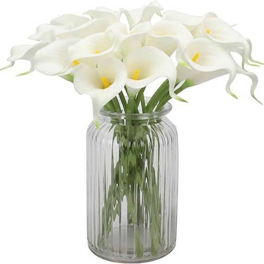 NatureMan 10 pcs Artificial Calla Lily Flowers 13.4" Artificial Real Touch Latex Flowers,Wedding Bouquet Centerpiece Decorations, Home Wedding Party Decor (White-Yellow core)