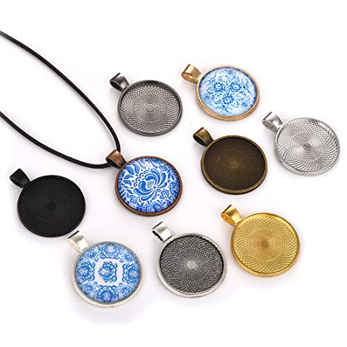 LANBEIDE 90 Pieces- 45 PCS Round Bezel Pendant Trays Sets, with 45 PCS Black Waxed Necklace Cord for Photo Pendant Crafting Jewelry - Thumbnail 5