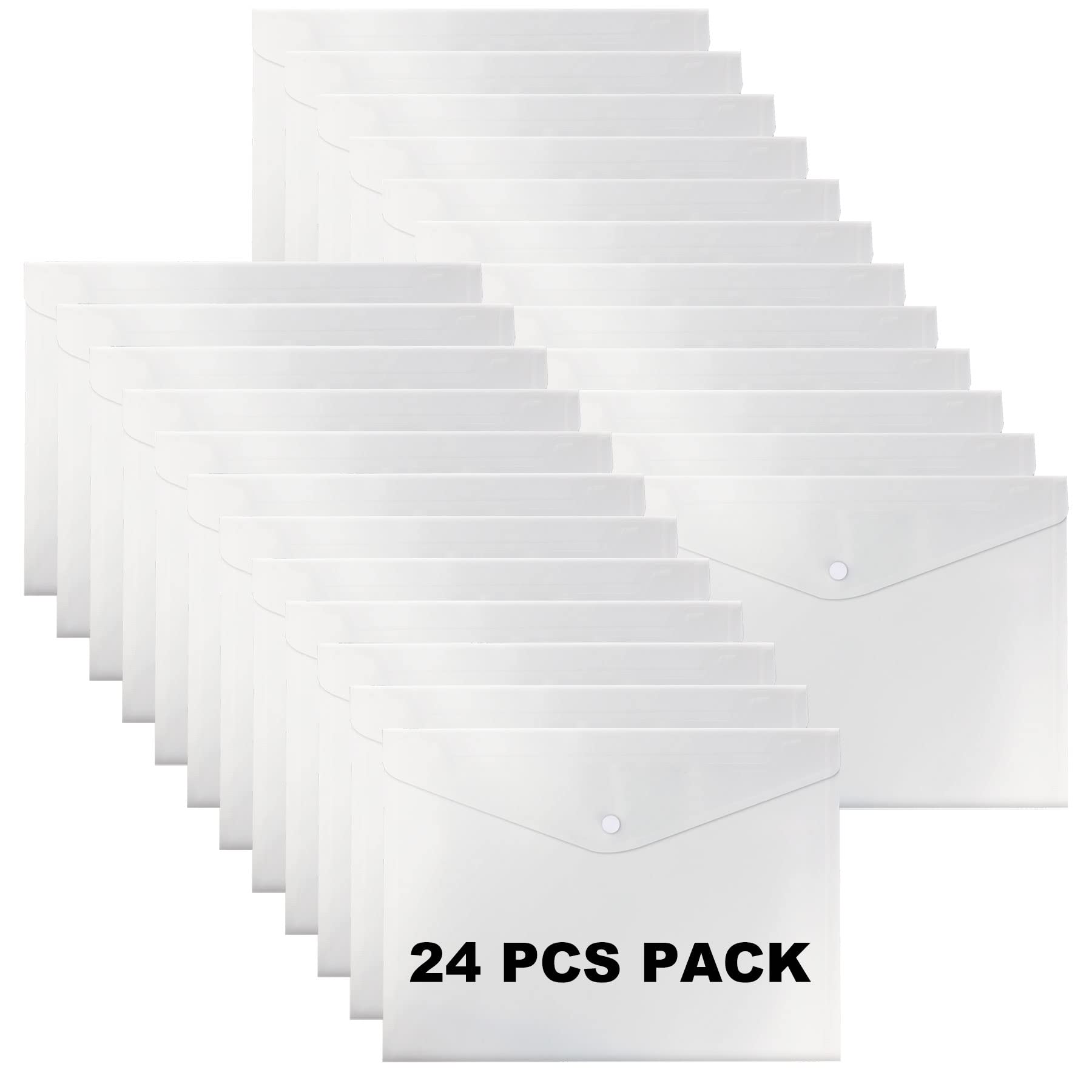 Plastic Wallets A4 Clear Folders Document Files Popper Wallets with Button 24 Pack for School Office Home