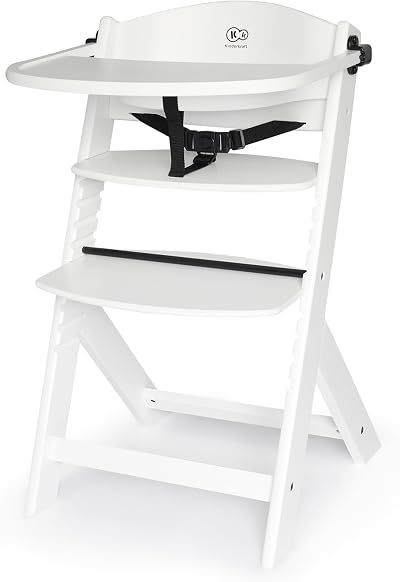 Kinderkraft ENOCK 2-in-1 Wooden High Chair 6m-10y Beechwood White