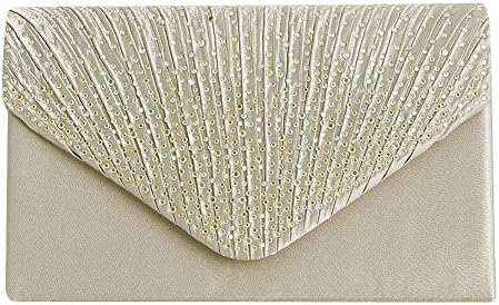 Women Handbag Clutch Purse Sparkling Rhinestone Satin Frosted Evening Bag (Champagne)