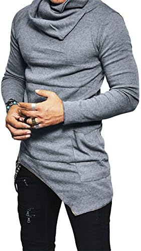 gvllon Men's Long Sleeves Irregular Turtleneck t-Shirt Solid Pullover Street Tees