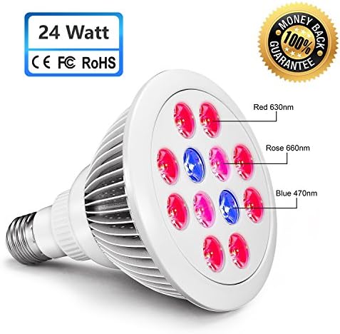 Grow Light Bulbs 24W | LED Grow Lights for Indoor Plants | E27 Growing Plant Lamp for Seeds | Flower grow light for Hydroponics Aquatic Greenhouse Garden Plants