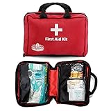 California Basics 115 Piece All-Purpose First Aid Kit for Emergency at Home, Workplace, Car, Outdoors & Travel, Earthquake Survival Medical Kit for Camping, Hiking, EMT Approved, Red