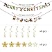 2018 Christmas Banner Set (Pre-Strung) Merry Christmas Banner With Gold Stars Gold Foil Swirls