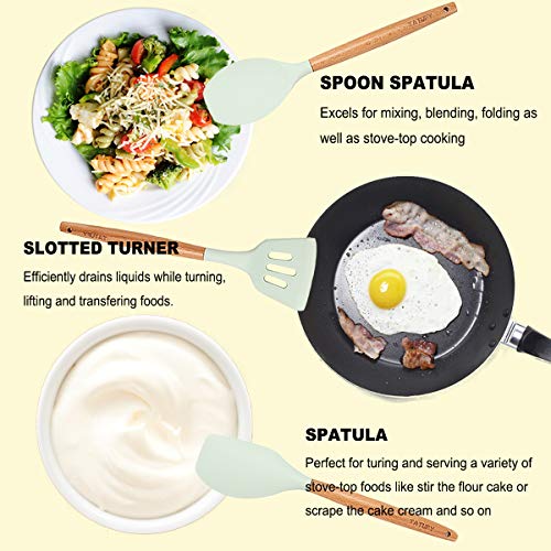 Kitchen Utensil Set 11 Piece Cooking Utensils,Tatufy Silicone and Natural Wooden Utensils for Nonstick Cookware Non Toxic Turner Tongs Spatula Spoon Set Best Chef Kitchen Tool Set Blue