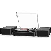 Vintage Record Player with External Dual Stereo Speakers Turntable Support Bluetooth Wireless Playback Support 3-Speed 33 1/3, 45, 78RPM Record Player for Vinyl with RCA Output Auto Stop