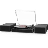 Record Player with 2X External Speakers Turntable Bluetooth Input Belt-Driven 3-Speed (33, 45, 78 RPM) LP Player Turntables for Vinyl Records with RCA Output, Aux in, Auto Stop, Black