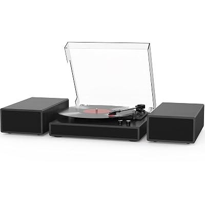Record Player with 2X External Speakers Turntable Bluetooth Input Belt-Driven 3-Speed (33, 45, 78 RPM) LP Player Turntables for Vinyl Records with RCA Output, Aux in, Auto Stop, Black