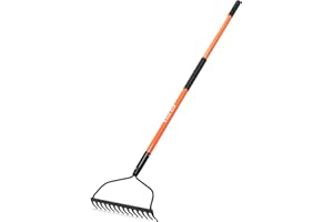 KOLEIYA Garden Rake Heavy Duty with Orange Fiberglass Handle - 14-Tooth Metal Yard Hard Rake for Gardening, Farming, and Yard Work ,57 Inch