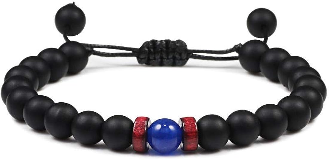 JXKA Herrenarmband Punk 8mm schwarz Mattstein Armband Naturstein