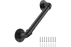 Groking 2FT Industrial Stair Railing Wall Mount Staircase Handrail φ1.3 Pipe Hand Rail for Steps Grab Bar Foot Rail Vintage Pipe Railing Black Deck Handrail for Outdoor Indoor Stairs Porch