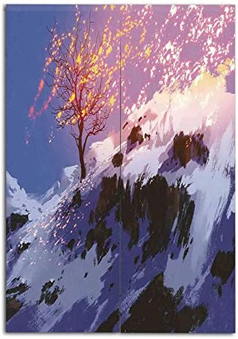 Amazon のれん 暖簾 植物 ユーカリ 室内インテリア おしゃれ 幅85cm 丈0cm 半遮光 おしゃれ 天然素材 動物 雪で冬の谷に裸の木を見せると不思議な風景 のれん オンライン通販