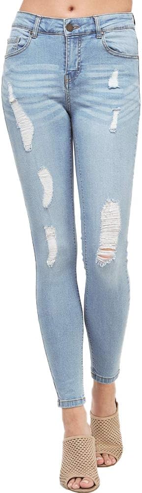 ICONICC Women's Butt Lifting Skinny Jeans Destroyed and Ripped Stretch Denim