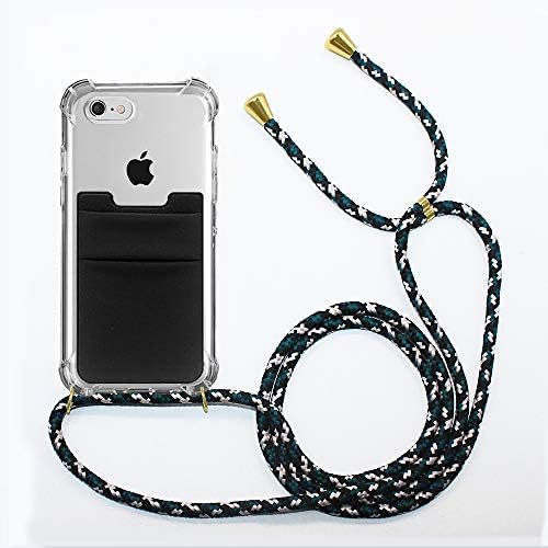 FSCOVER Mobile Phone Chain Case + Card Holder Compatible with Apple iPhone 7 / iPhone 8, Smartphone Necklace Case for hanging with chain, cord and cardholder