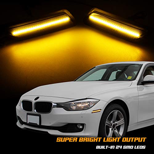 RUXIFEY LED Front Bumper Reflector Smoked Side Marker Lights Compatible with 2013-2015 BMW 3 Series F30 320i 328i 330i 340i ActiveHybrid 3