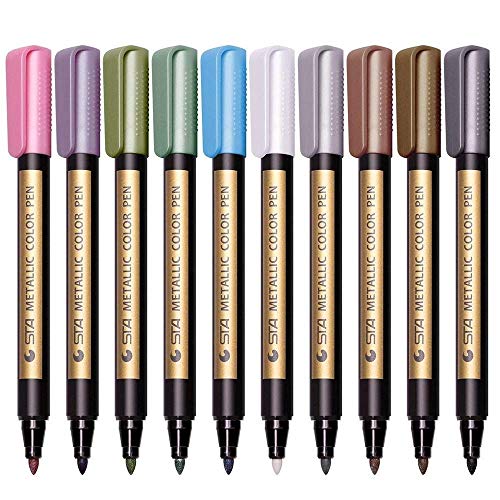 Metallic Marker Pens, Morfone Set of 10 Colors Paint Markers for Card Making, Rock Painting, DIY Photo Album, Scrapbook Crafts, Metal, Wood, Ceramic, Glass (Medium tip) - Thumbnail 6