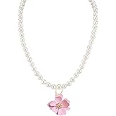 Vavhoo Pearl Flower Necklace Floral Pearl Floral With Gold Bud Pendant Necklace for Women Adjustable Chain for Her Wedding