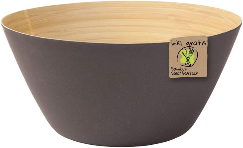 Kaufdichgruen Bamboo Salad Bowl, Fruit Bowl, Decorative Bowl, Fruit Bowl, Spun Bamboo Melamine Mixing Bowl, Wooden Shell | Renewable Raw Materials Wood Look/anthrazit 25,5 cm/BPA Free