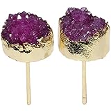SUNYIK Women's Natural Quartz Geode Druzy Stud Earrings
