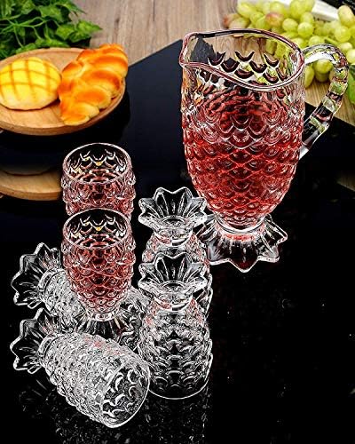 QAWIJA Crystal Clear Pineapple Shaped Glass Set of 6 with Jug